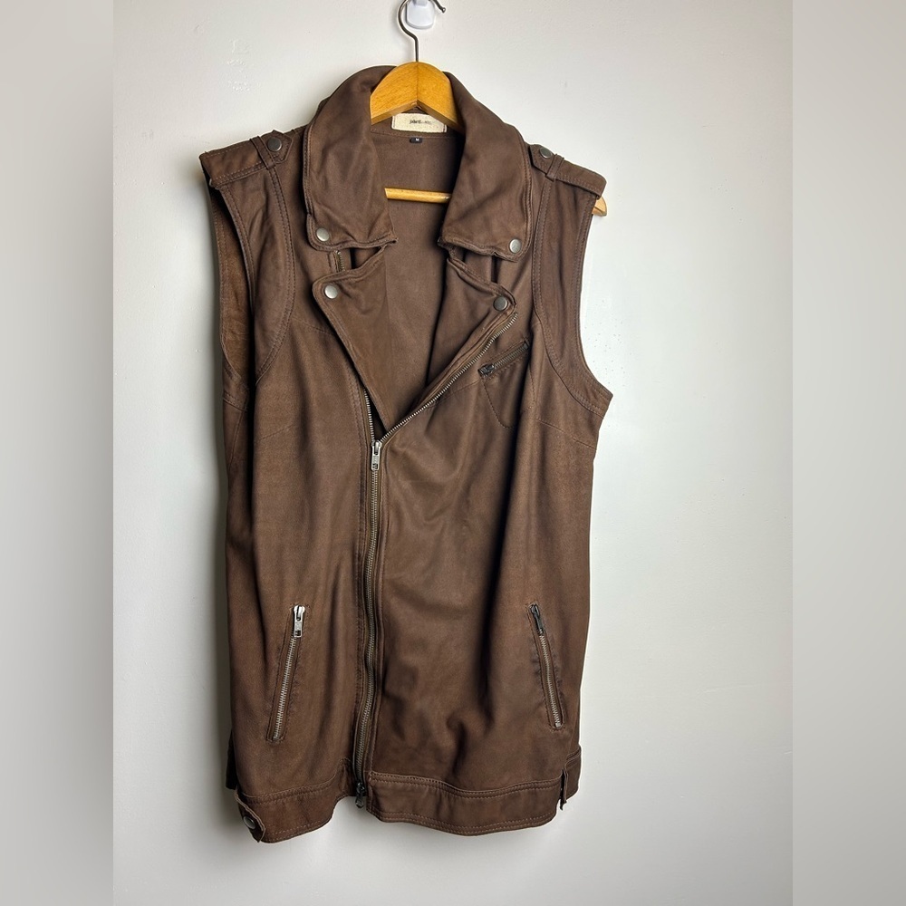 Genuine Suede Leather Vest Men Size M Motorcycle Western Cowboy Full zip Grunge